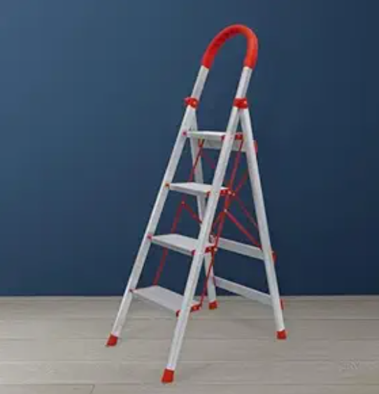 Plantex Step Ladder for Home/Foldable Aluminium 4 Step Ladder with Scratch Resistant/Anti Skid Wide Step Ladder (Silver and Red)